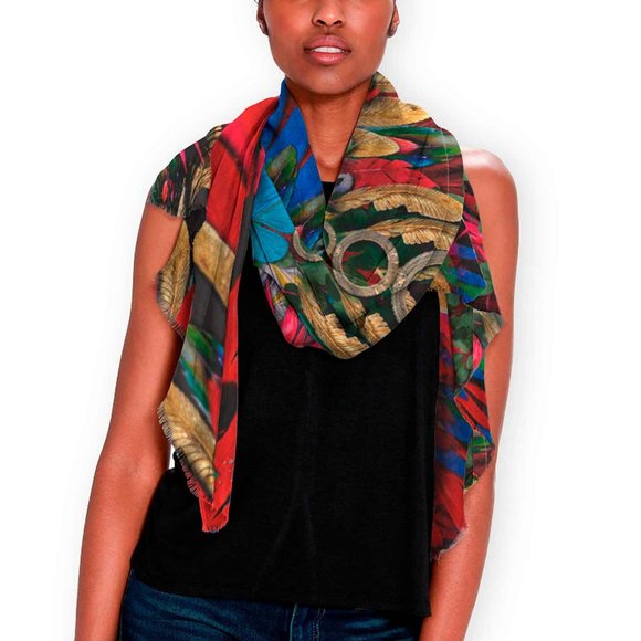 Scarlet Macaw Wings Redbird of Paradise Long Scarf Shawl - Picture 7 of 13